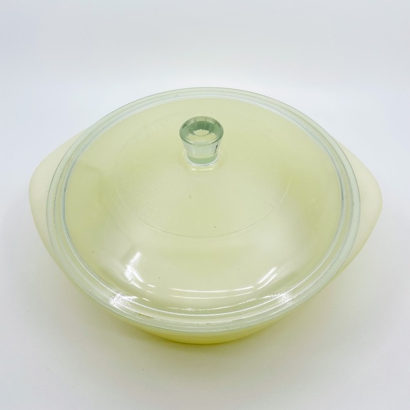 💛 Vintage Glasbake J514 Yellow 2 Qt Casserole Dish w/ Lid Buttery Pastel MCM 💛 - Picture 4 of 15
